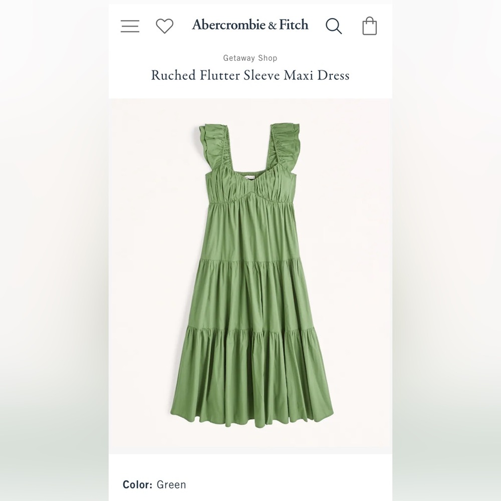 Abercrombie Ruched Flutter Sleeve Maxi Dress Size Small Green